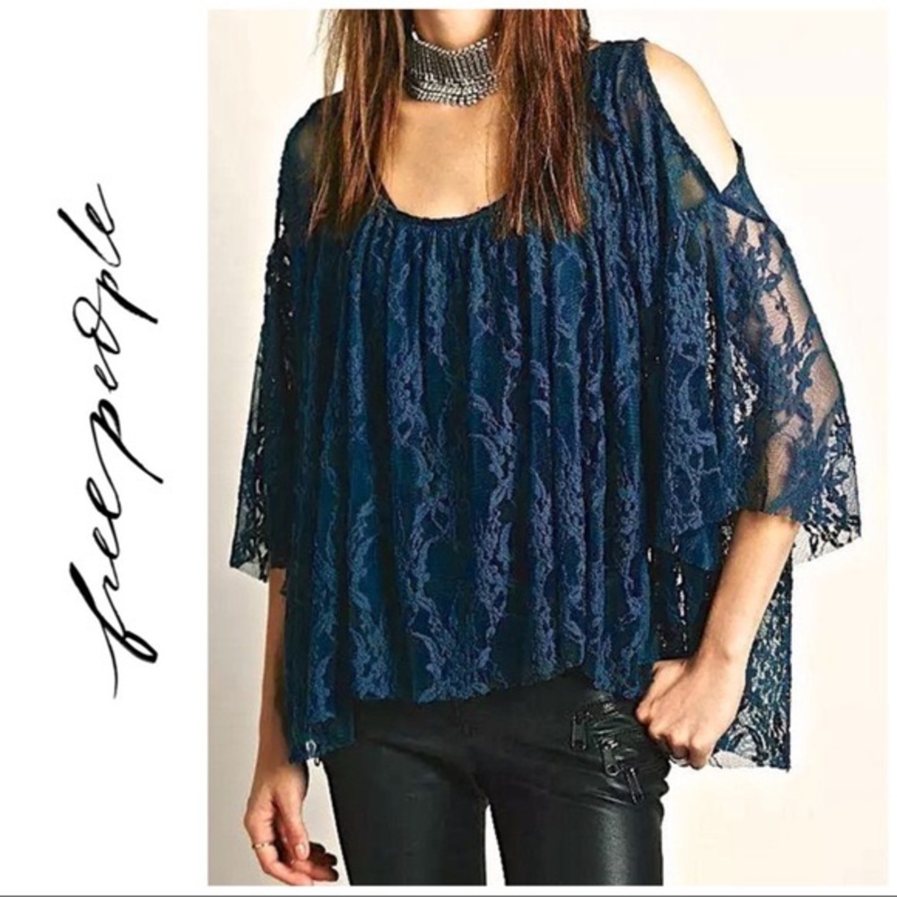 Free People Lace Top with Cold Shoulder sleeves